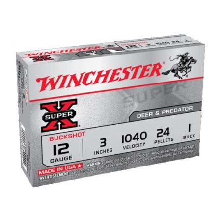 Winchester Super X 12ga 3" #1 Buck 24 Pellets Shotshell Ammunition, 5 Round Box - XB1231