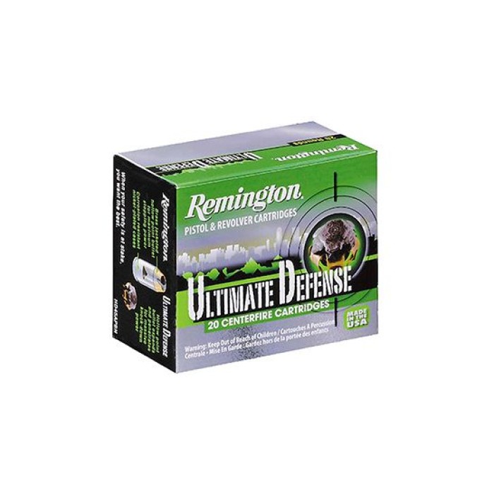 Remington Ultimate Defense Center Fire Full Size Handgun Ammo Brass 40 S&W 180 grain Brass Jacket Hollow Point 20 Rounds Per Box