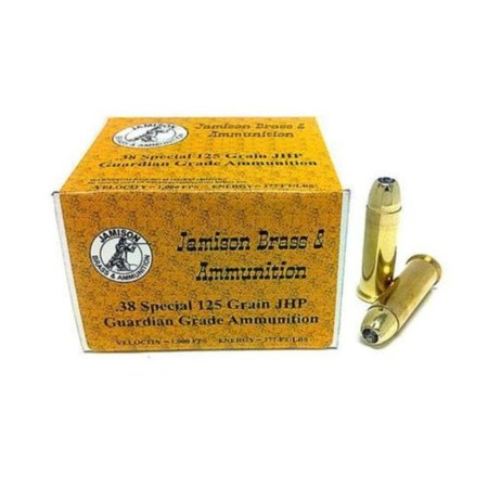 Jamison Guardian Grade 38 Special 125 GR Jacketed Hollow Point 20 Bx - Brass Casing