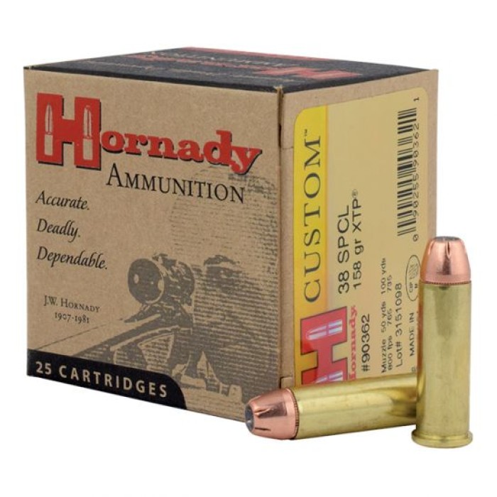 Hornady Custom .38 Special 158 grain eXtreme Terminal Performance Brass Cased Centerfire Pistol Ammo, 25 Rounds, 90362