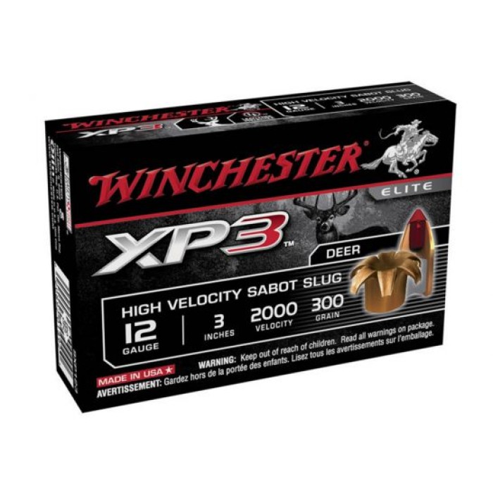 Winchester 12ga 3" 300gr XP3 Sabot Slug Shotgun Ammunition, 5 Round Box - SXP123