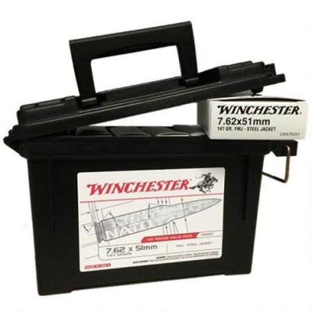 Winchester 7.62x51 NATO 147gr FMJ 120rds in Plastic Can-USA76251AC