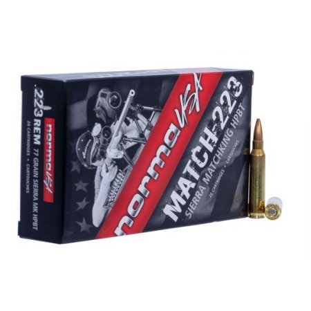 Norma Match Sierra Matchking 77gr 223 Remington Ammo, 20rds - 10157502