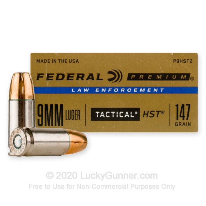 Federal Premium 9 mm Luger 147 Grain HST Jacketed Hollow Point Nickel Plated Brass Cased Centerfire Pistol Ammo, 50 Rounds, P9HST2