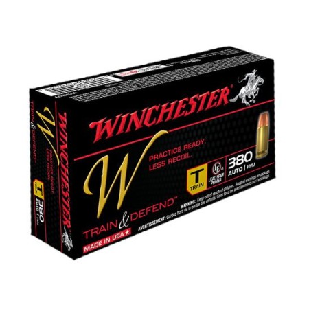 Winchester 380 Auto/ACP 95gr FMJ Train & Defend Ammunition, 50 Round Box - W380T