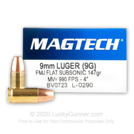 Magtech 9Mm Luger Fmj Flat Subsonic 9GCS