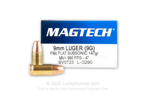 Magtech 9Mm Luger Fmj Flat Subsonic 9GCS