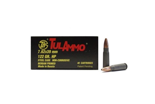 TulAmmo 7.62x39 mm 122 gr HP Steel Cased 40 Rounds Ammunition - UL076212