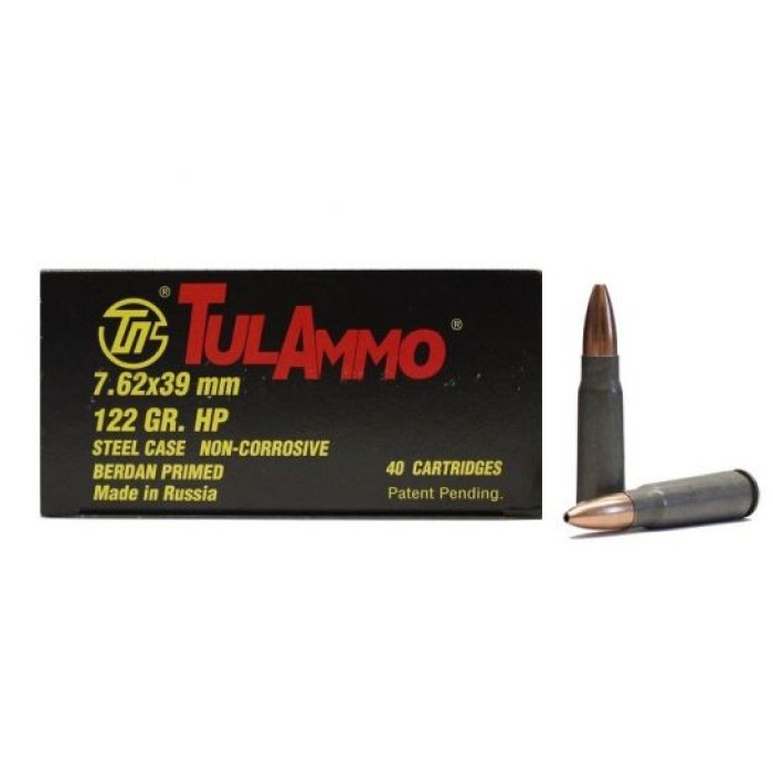 TulAmmo 7.62x39 mm 122 gr HP Steel Cased 40 Rounds Ammunition - UL076212