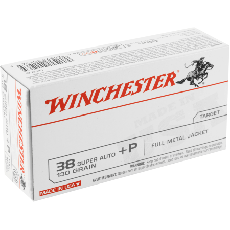 Winchester Ammunition USA 38 Super 130 Grain Full Metal Jacket +P, 50 Round Box - Dirty Bird Industries