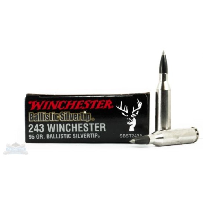 Winchester 243 95gr Ballistic Silvertip Rifle Ammunition 20trds - SBST243A