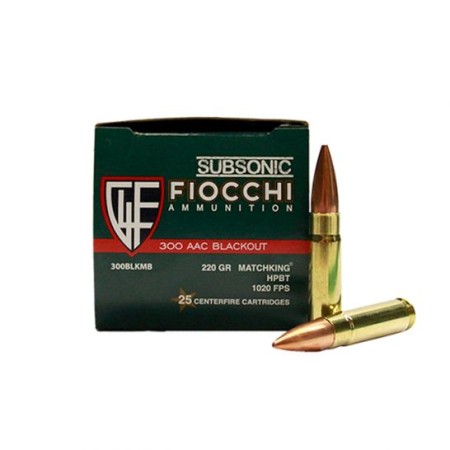 Fiocchi Subsonic .300 AAC Blackout 220gr Sierra Matchking HPBT Ammunition, 25 Round Box u2012 300BLKMB