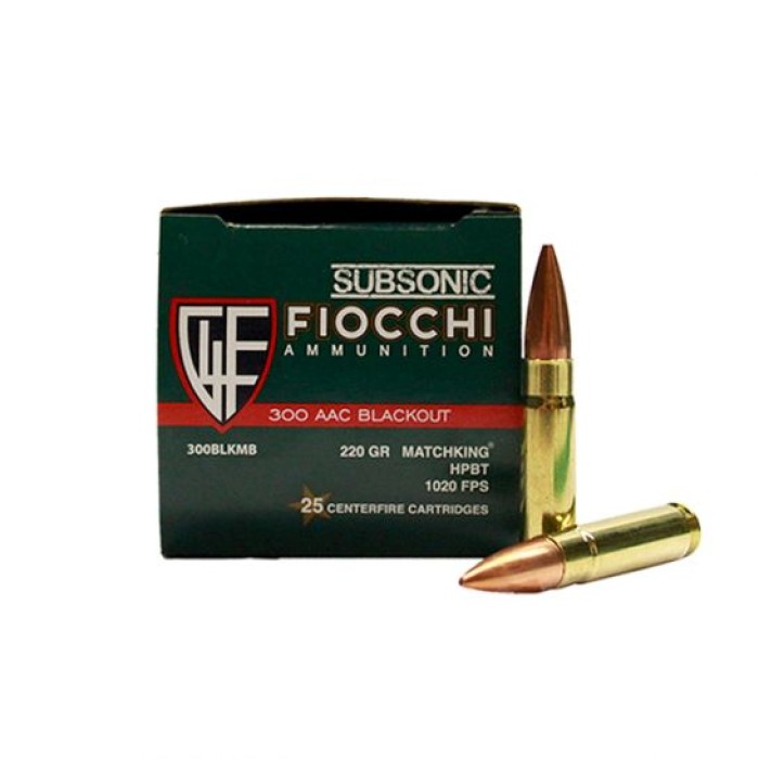 Fiocchi Subsonic .300 AAC Blackout 220gr Sierra Matchking HPBT Ammunition, 25 Round Box u2012 300BLKMB