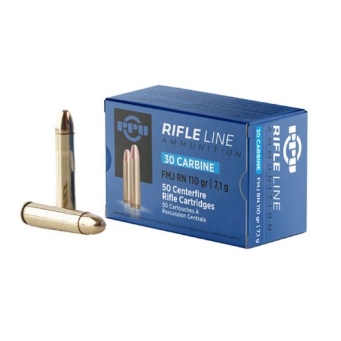 PPU Standard Rifle Rounds Brass .30 Carbine 50-Rounds 110 Grain FMJ