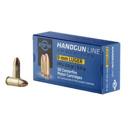 PPU PPH9F2 Handgun  9mm Luger 124 gr Full Metal Jacket (FMJ) 50 Bx/ 20 Cs