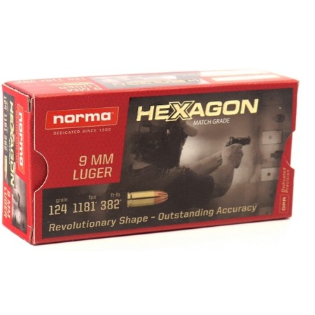 289140050 Hexagon Geco 
9Mm Luger 124 GR Hexagon 50 Bx/ 20 CS