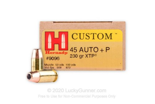 HOR AMMO .45 ACP+P 230GR JHP/XTP - Brass Casing