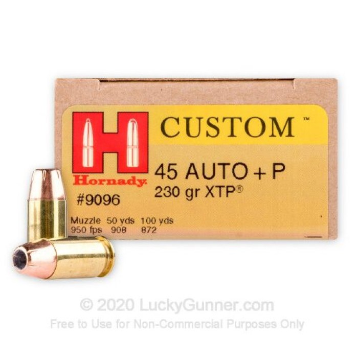 HOR AMMO .45 ACP+P 230GR JHP/XTP - Brass Casing