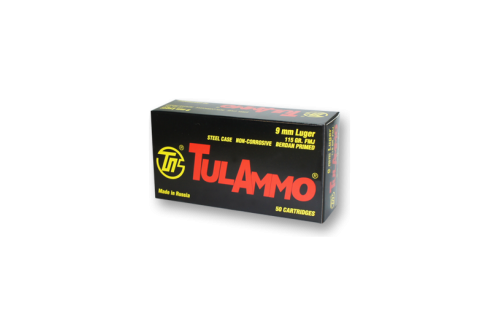 Tula 9mm Ammo 115 Grain FMJ Steel Cased, 50 rds/box - TA919150