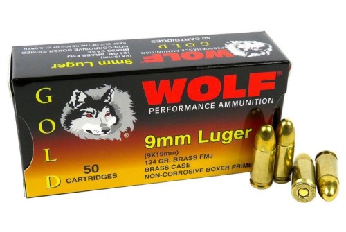 WOLF GOLD 9MM 124GR FMJ 50/BX BRASS - Brass Casing