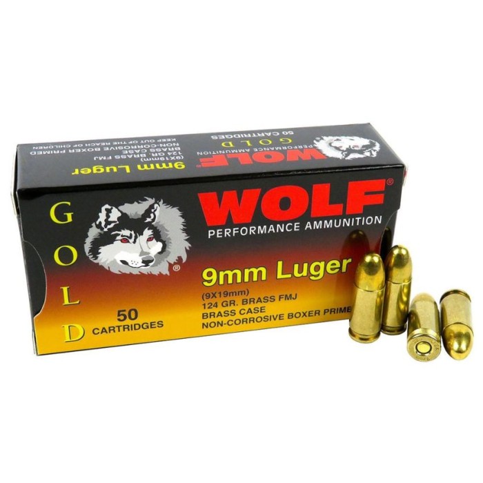 WOLF GOLD 9MM 124GR FMJ 50/BX BRASS - Brass Casing