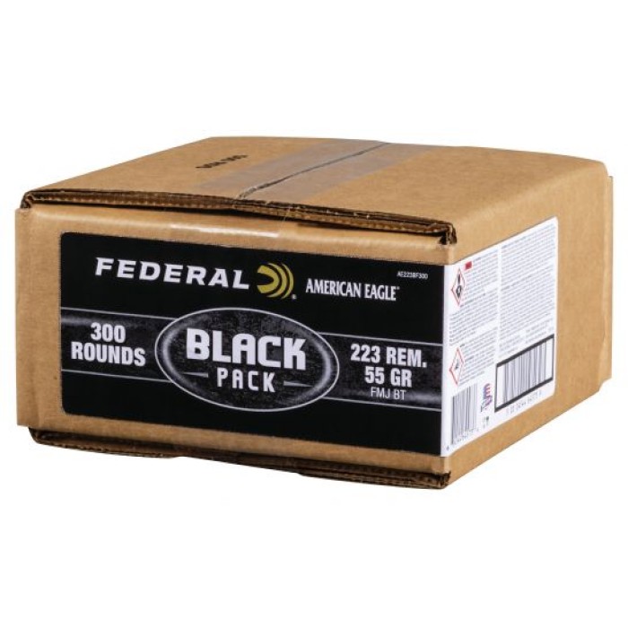 Federal Premium American Eagle Black Pack Ammunition .223 Rem 55 gr FMJBT 3240 fps 300/ct, AE223BF300