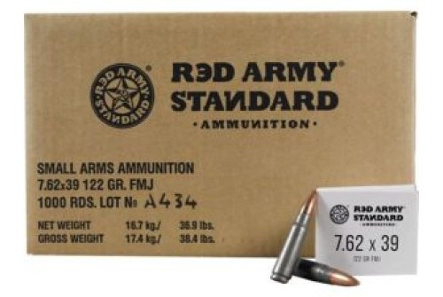 RED ARMY STANDARD 7.62X39mm FMJ 122GR STEEL AMMUNITION 1000RD CASE