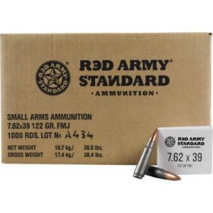 RED ARMY STANDARD 7.62X39mm FMJ 122GR STEEL AMMUNITION 1000RD CASE