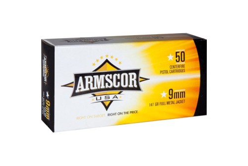 Armscor Pistol Ammo Brass 9mm 147 Grain 50-Rounds FMJ