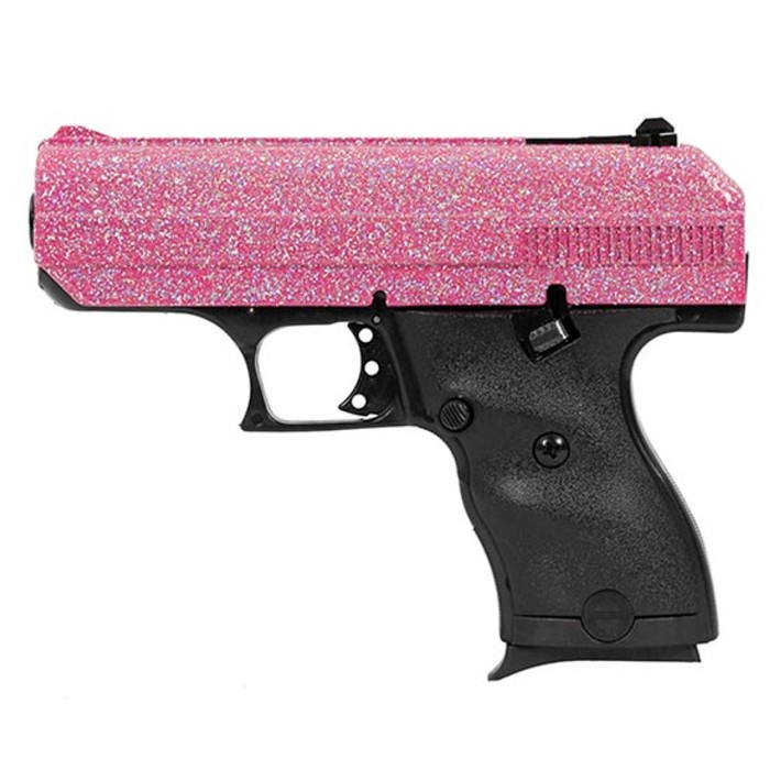 Hi-Point C9 9mm, 3.50" Black Steel Barrel, Hydro-Dipped Pink Sparkle Serrated Slide, Black Frame and Grips, 8rd