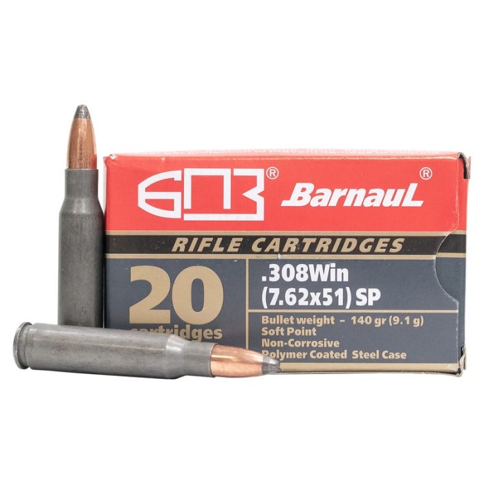 Barnaul Ammo Rifle Ammo, Barnaul 308win-sp140          308  140 Sp    20rds