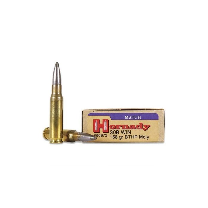 Hornady 308 Winchester 168 Grain Boat Tail Hollow Point Moly