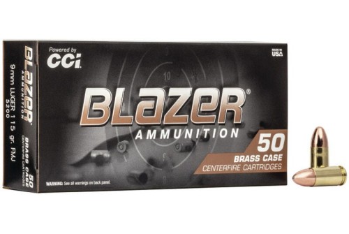 CCI Ammunition Blazer Brass 9mm 115-Grain FMJ 1000-Rounds Case