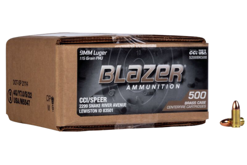 CCI Ammunition Blazer Loose Bulk Ammo Brass 9mm 115-Grain 500-Rounds FMJ