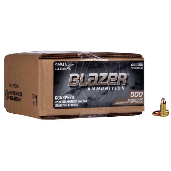 CCI Ammunition Blazer Loose Bulk Ammo Brass 9mm 115-Grain 500-Rounds FMJ