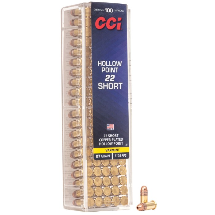 CCI High Velocity 22S 27 Grain Gilded Lead Hollow Point, 100 Round Box