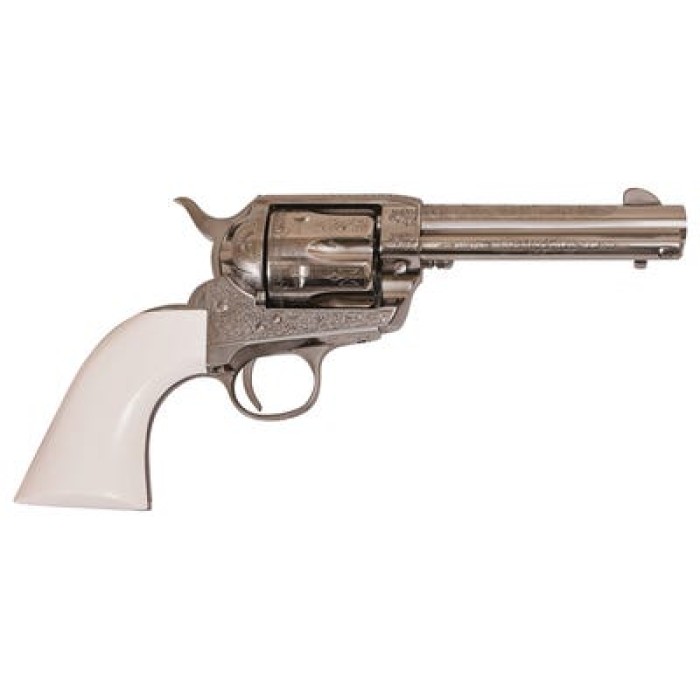 Cimarron Firearms Frontier .45 Long Colt 4.75" Barrel Nickel Finish PW Laser Engraved Poly Ivory Grip