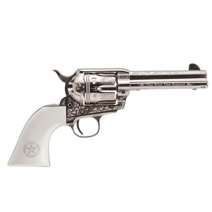 Cimarron Firearms Frontier Nickel .45 LC 4.75" Barrel 6-Rounds Texas Ranger Engraving