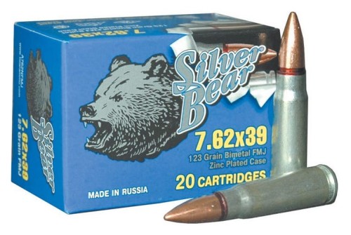 Silver Bear 7.62x39 123gr. Fmj - Zinc Plated 500 Round Case