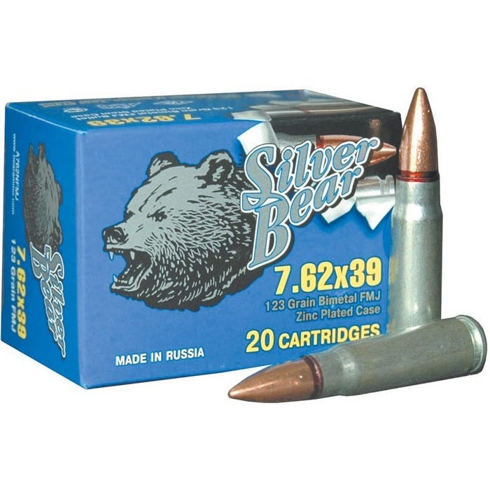 Silver Bear 7.62x39 123gr. Fmj - Zinc Plated 500 Round Case