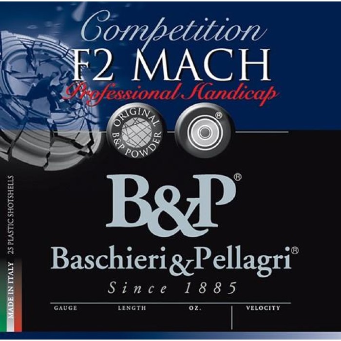 Baschieri & Pellagri F2 Mach Professional Handicap Shotshells 12 ga 2-3/4in 1-1/8oz 1250 fps Size 8.5 25/ct, 12B18F85