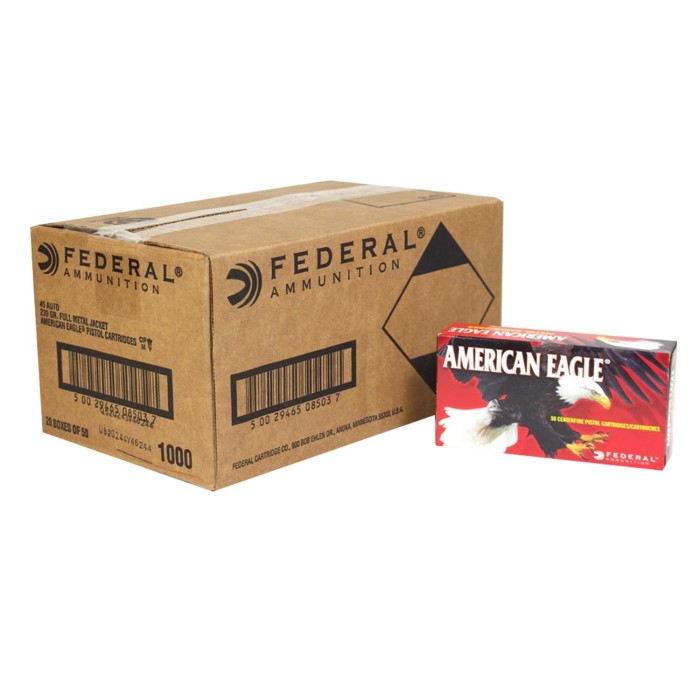 Federal Premium American Eagle Handgun Ammunition .45 ACP 230 gr FMJ 890 fps 1000/ct, FAAE45A50C