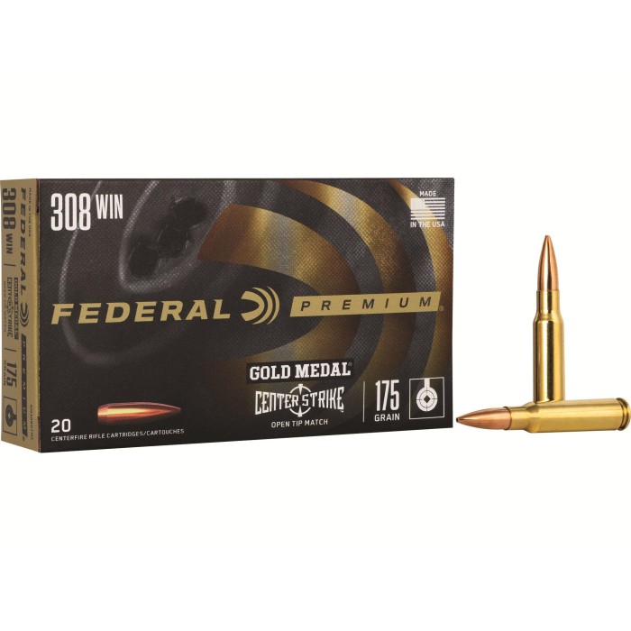 Federal Premium Gold Medal .308 Winchester 175 Grain CenterStrike OTM Rifle Ammo