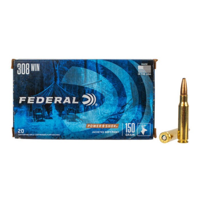 Federal 308A Power-Shok 308 Win 150 gr Jacketed Soft Point (JSP) 20 Bx