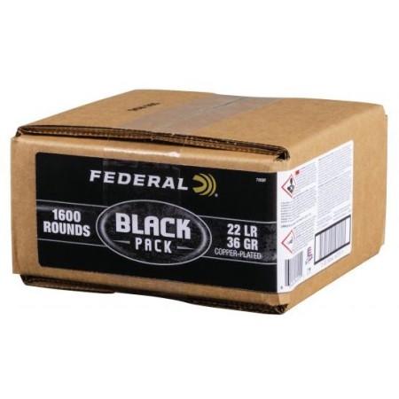 Federal Black Pack .22 LR 36gr Copper Plated HP 1600 Rd - Brass Casing