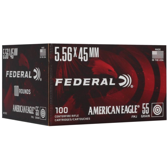 Federal AE193C American Eagle  5.56x45mm 55gr Full Metal Jacket 100 Per Box/5 Case