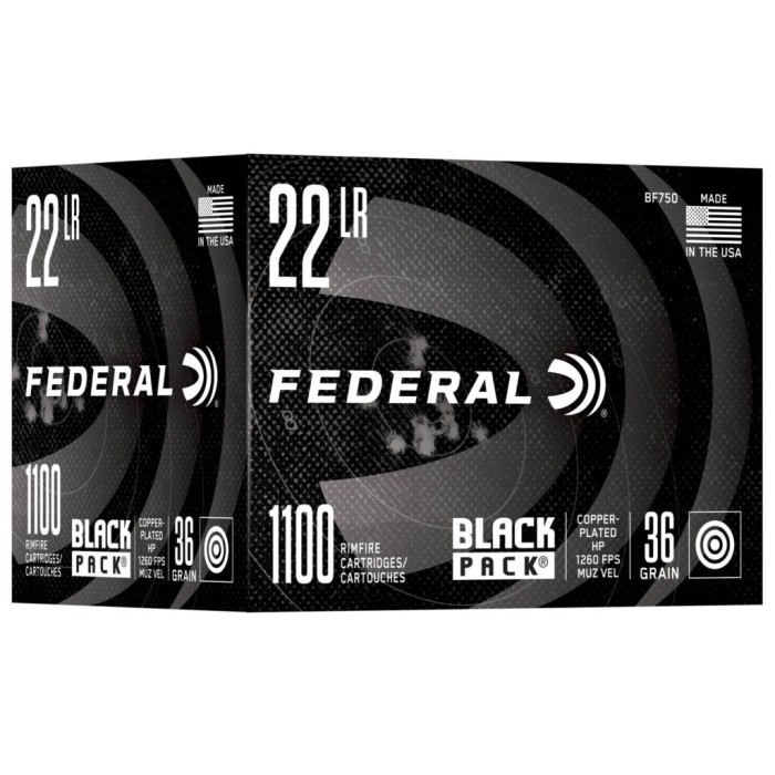 Federal Black Pack 22 Long Rifle 36gr Lead Hollow Point Rimfire Ammo - 1,100 round box Federal Black Pack 22 Long Rifle 36gr Lead Hollow Point Rimfire Ammo - 1,100 round box