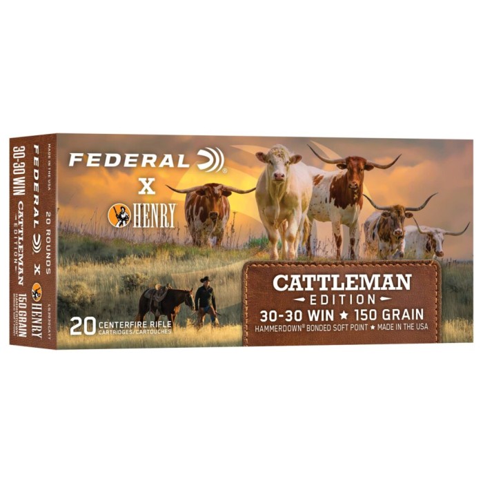 FEDERAL Henry Cattleman 30-30 Win 20rd 150Gr BSP Rifle Ammo (LG3030CATT) FEDERAL Henry Cattleman 30-30 Win 20rd 150Gr BSP Rifle Ammo (LG3030CATT)