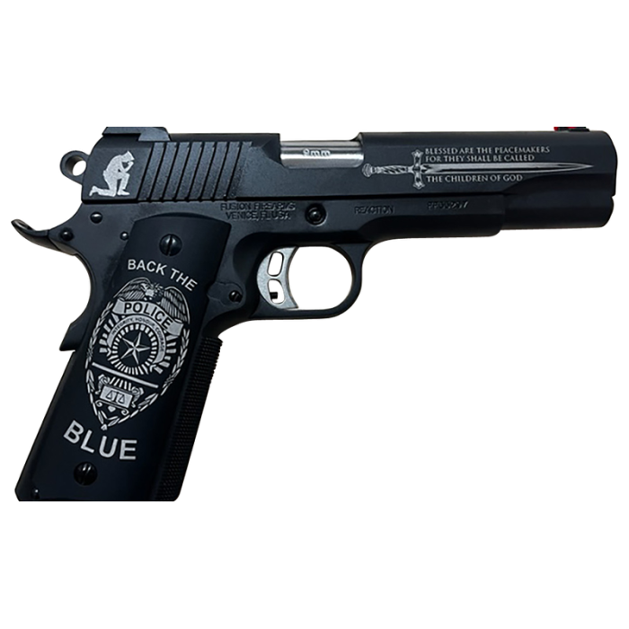 Fusion Firearms 1911Reaction45p 1911 Reaction Police 45 Acp 5" Black W/Graphics Matte Black Oxide 655479321127