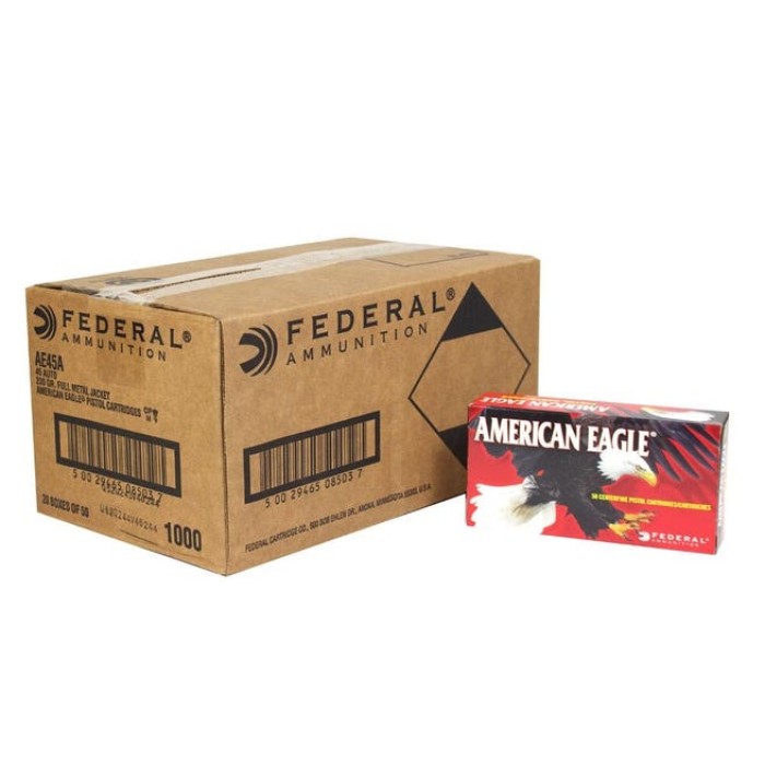 Federal Premium American Eagle Pistol Ammunition .45 ACP 230 gr FMJ 890 fps 1000/ct, AE45A BK